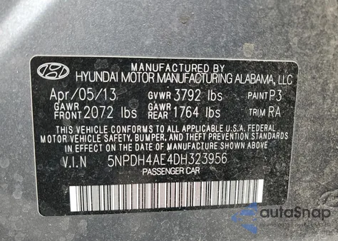 2013 Hyundai Elantra Gls из США, поврежденный, VIN 5NPDH4AE4DH323956